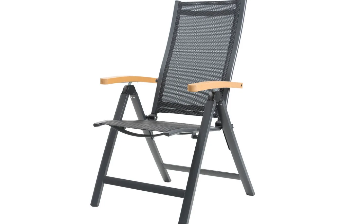 OUTFLEXX Garten-Essgruppe, anthrazit matt/grau/schwarz, Alu/Spraystone/Textilen, 160 x 95 cm, 4 Klappstühle