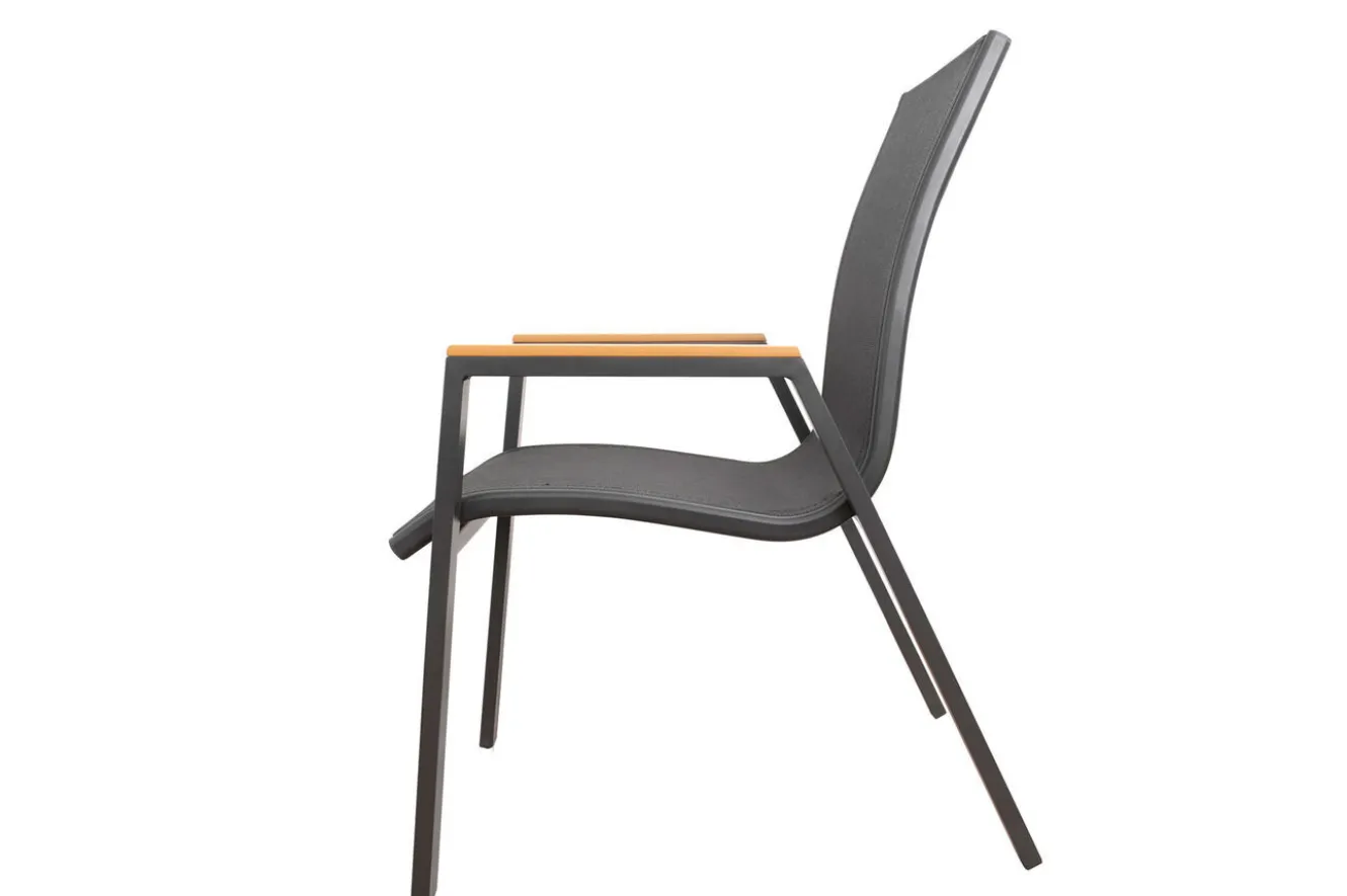OUTFLEXX Garten-Essgruppe, anthrazit matt/schwarz, Alu/Spraystone/Textilen, 160x95 cm, 6 Stapelstühle