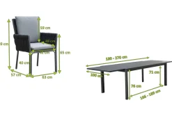 OUTFLEXX Garten-Essgruppe, anthrazit, Alu, Ausziehtisch 180/270x100 cm, 6 Diningsessel