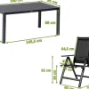 OUTFLEXX Garten-Essgruppe, anthrazit matt, Alu/Spraystone/Textilen, 160x95 cm, 6 Klappstühle, verstellbar