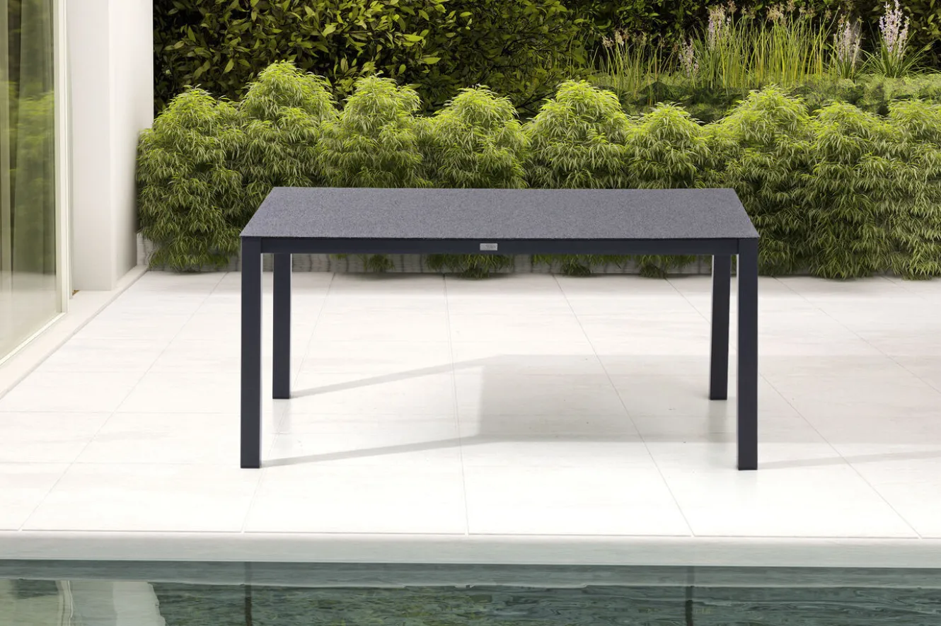 OUTFLEXX Garten-Essgruppe, anthrazit matt/grau/schwarz, Alu/Spraystone/Textilen, 160 x 95 cm, 6 Klappstühle