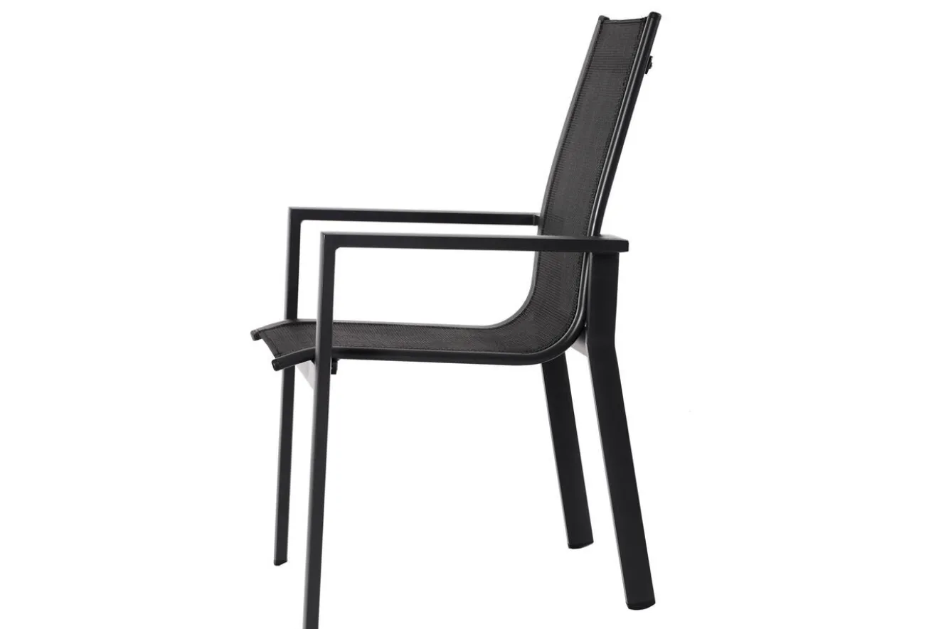 OUTFLEXX Garten-Essgruppe, anthrazit matt, Alu/Spraystone/Textilen, 160x95 cm, 4 Stapelsessel