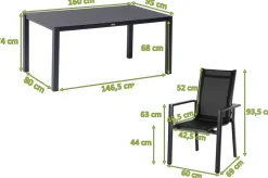 OUTFLEXX Garten-Essgruppe, anthrazit matt, Alu/Spraystone/Textilen, 160x95 cm, 4 Stapelsessel