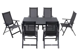 OUTFLEXX Garten-Essgruppe, anthrazit, Alu/Spraystone/Textilen, 160x95 cm, 6 Klappstühle