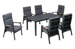 OUTFLEXX Garten-Essgruppe, anthrazit matt, Alu/Spraystone/Polyester, 160x95 cm, 6 Sessel, inkl. Polster