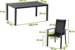 OUTFLEXX Garten-Essgruppe, anthrazit matt, Alu/Spraystone/Textilen, 160x95 cm, 6 Stapelsessel