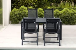 OUTFLEXX Garten-Essgruppe, anthrazit matt, Alu/Spraystone/Textilen, 160 x 95 cm, 4 Klappstühle