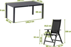OUTFLEXX Garten-Essgruppe, anthrazit matt, Alu/Spraystone/Textilen, 160 x 95 cm, 4 Klappstühle