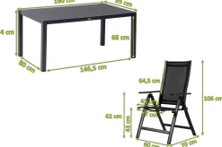 OUTFLEXX Garten-Essgruppe, anthrazit matt, Alu/Spraystone/Textilen, 160 x 95 cm, 4 Klappstühle