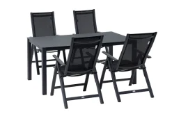 OUTFLEXX Garten-Essgruppe, anthrazit matt, Alu/Spraystone/Textilen, 160 x 95 cm, 4 Klappstühle