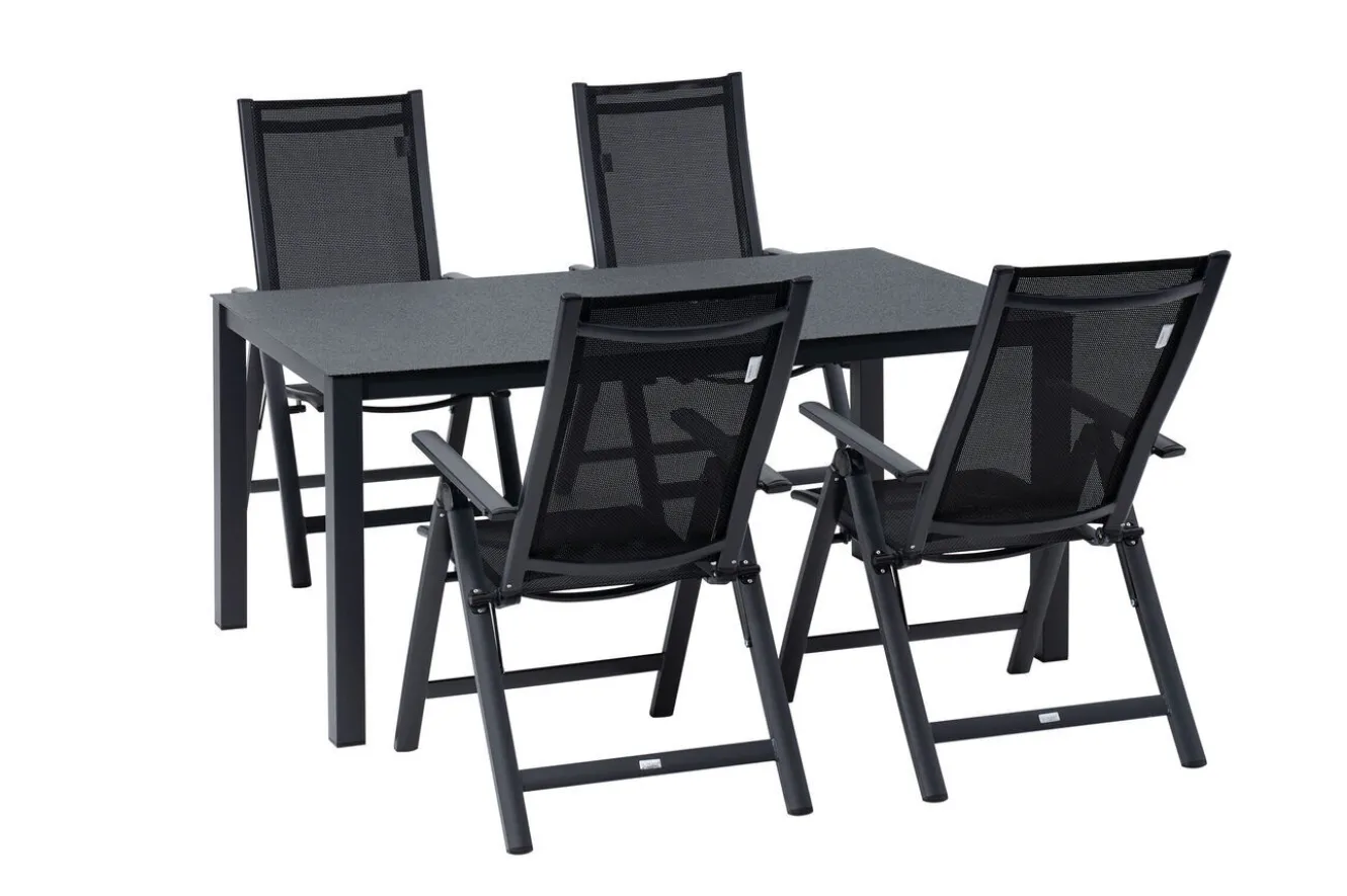 OUTFLEXX Garten-Essgruppe, anthrazit matt, Alu/Spraystone/Textilen, 160 x 95 cm, 4 Klappstühle