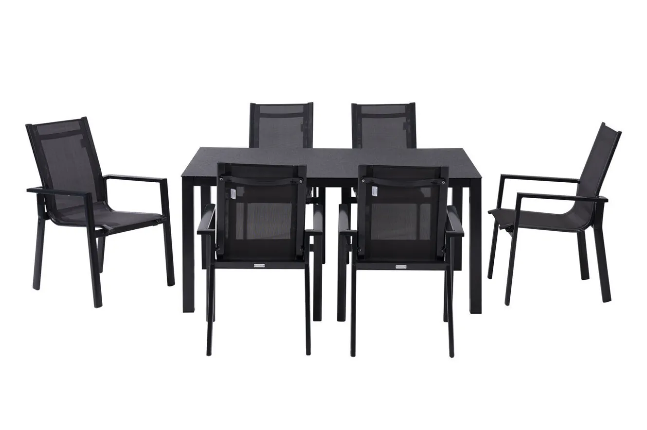 OUTFLEXX Garten-Essgruppe, anthrazit, Alu/Spraystone/Textilen, 160x95 cm, 6 Stapelsessel