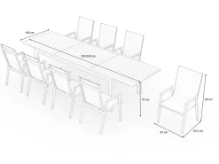 OUTFLEXX Garten-Essgruppe, Anthrazit Matt/Teak, Aluminium/Teakholz/Textilene, Ausziehtisch 200/320 x 100 cm, 8 Stapelsessel
