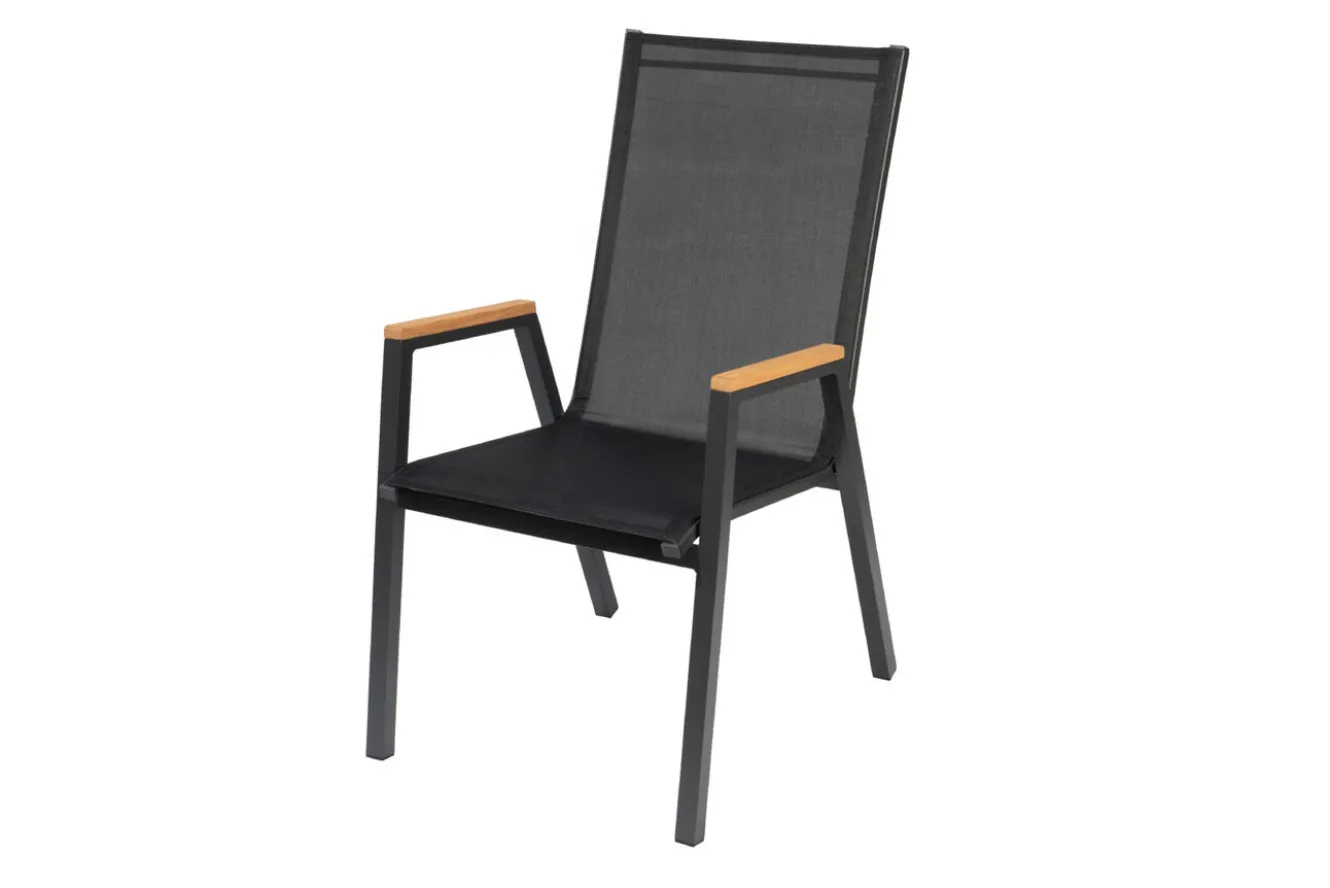 OUTFLEXX Garten-Essgruppe, Anthrazit Matt/Teak, Aluminium/Teakholz/Textilene, Ausziehtisch 200/320 x 100 cm, 8 Stapelsessel