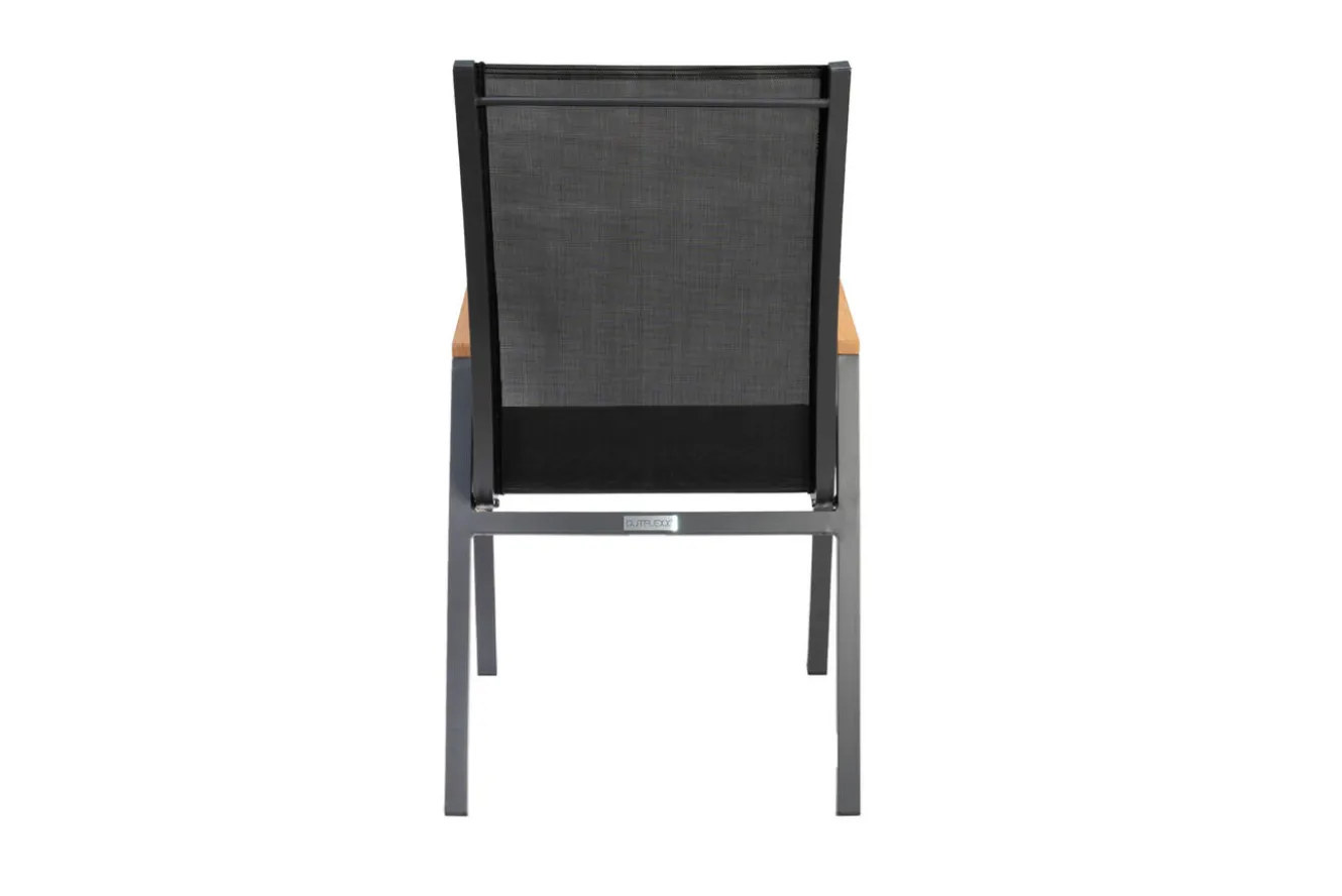 OUTFLEXX Garten-Essgruppe, Anthrazit Matt/Teak, Aluminium/Teakholz/Textilene, Ausziehtisch 200/320 x 100 cm, 8 Stapelsessel