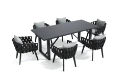 OUTFLEXX Garten-Essgruppe, anthrazit, Aluminium/Glaskeramik, Tisch, 6 Sessel
