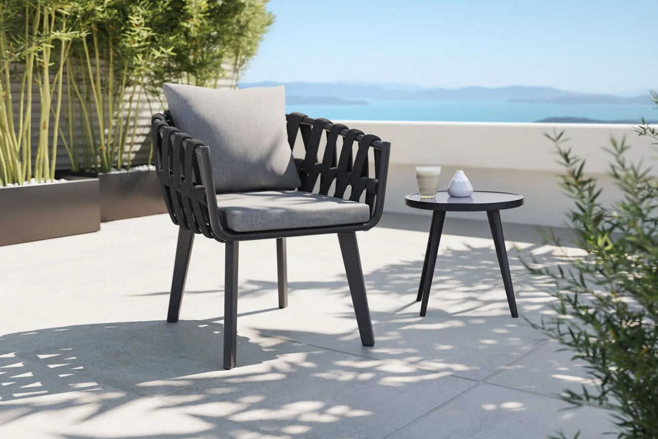 OUTFLEXX Garten-Essgruppe, anthrazit, Aluminium/Glaskeramik, Tisch, 6 Sessel