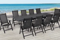 OUTFLEXX Garten-Essgruppe, anthrazit, Alu / Keramik / Textil, 180/280x100cm, 10 Klappstühle