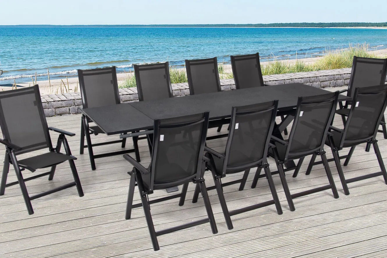 OUTFLEXX Garten-Essgruppe, anthrazit, Alu / Keramik / Textil, 180/280x100cm, 10 Klappstühle