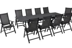 OUTFLEXX Garten-Essgruppe, anthrazit, Alu / Keramik / Textil, 180/280x100cm, 10 Klappstühle
