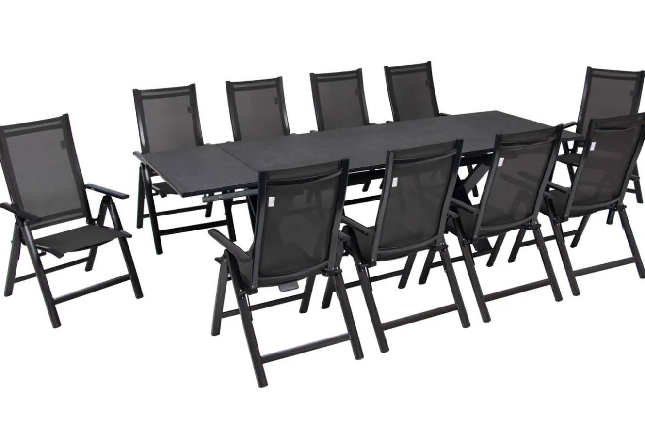 OUTFLEXX Garten-Essgruppe, anthrazit, Alu / Keramik / Textil, 180/280x100cm, 10 Klappstühle