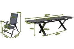 OUTFLEXX Garten-Essgruppe, anthrazit, Alu / Keramik / Textil, 180/280x100cm, 10 Klappstühle