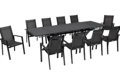 OUTFLEXX Garten-Essgruppe, anthrazit, Alu / Keramik / Textil, 180/280x100cm, 10 Stapelsessel