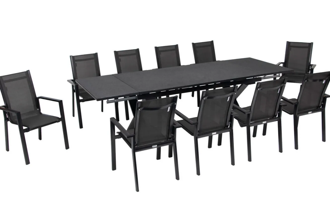 OUTFLEXX Garten-Essgruppe, anthrazit, Alu / Keramik / Textil, 180/280x100cm, 10 Stapelsessel