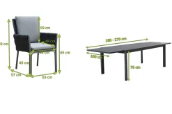 OUTFLEXX Garten-Essgruppe, anthrazit, Alu, Ausziehtisch 180/270x100 cm, 10 Sessel
