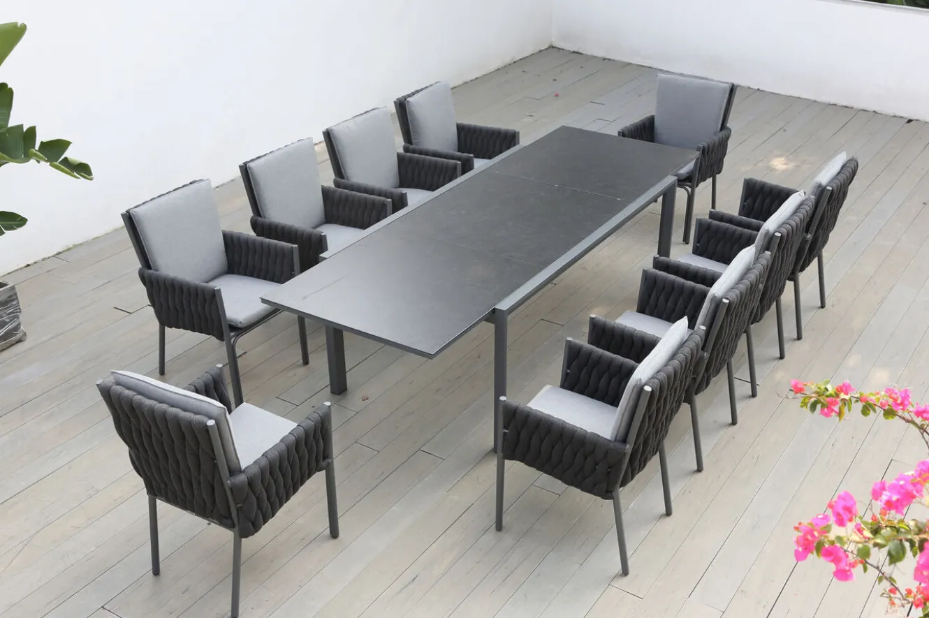 OUTFLEXX Garten-Essgruppe, anthrazit, Alu, Ausziehtisch 180/270x100 cm, 10 Sessel