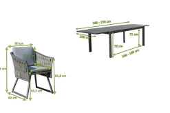 OUTFLEXX Garten-Essgruppe, anthrazit, Alu, Ausziehtisch 180/270x100 cm, 6 Sessel