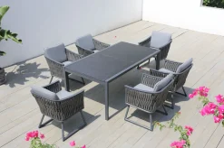 OUTFLEXX Garten-Essgruppe, anthrazit, Alu, Ausziehtisch 180/270x100 cm, 6 Sessel