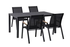 OUTFLEXX Garten-Essgruppe, anthrazit matt/schwarz, Alu/Spraystone/Textilen, 160x95 cm, 4 Stapelstühle
