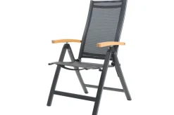 OUTFLEXX Garten-Essgruppe, anthrazit matt/grau/schwarz, Alu/Spraystone/Textilen, 160 x 95 cm, 4 Stapelstühle, 2 Klappstühle