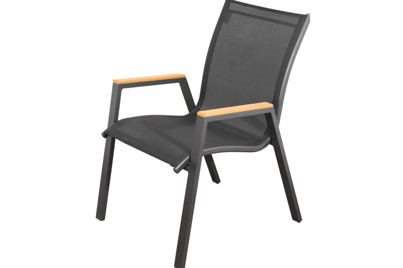 OUTFLEXX Garten-Essgruppe, anthrazit matt/grau/schwarz, Alu/Spraystone/Textilen, 160 x 95 cm, 4 Stapelstühle, 2 Klappstühle