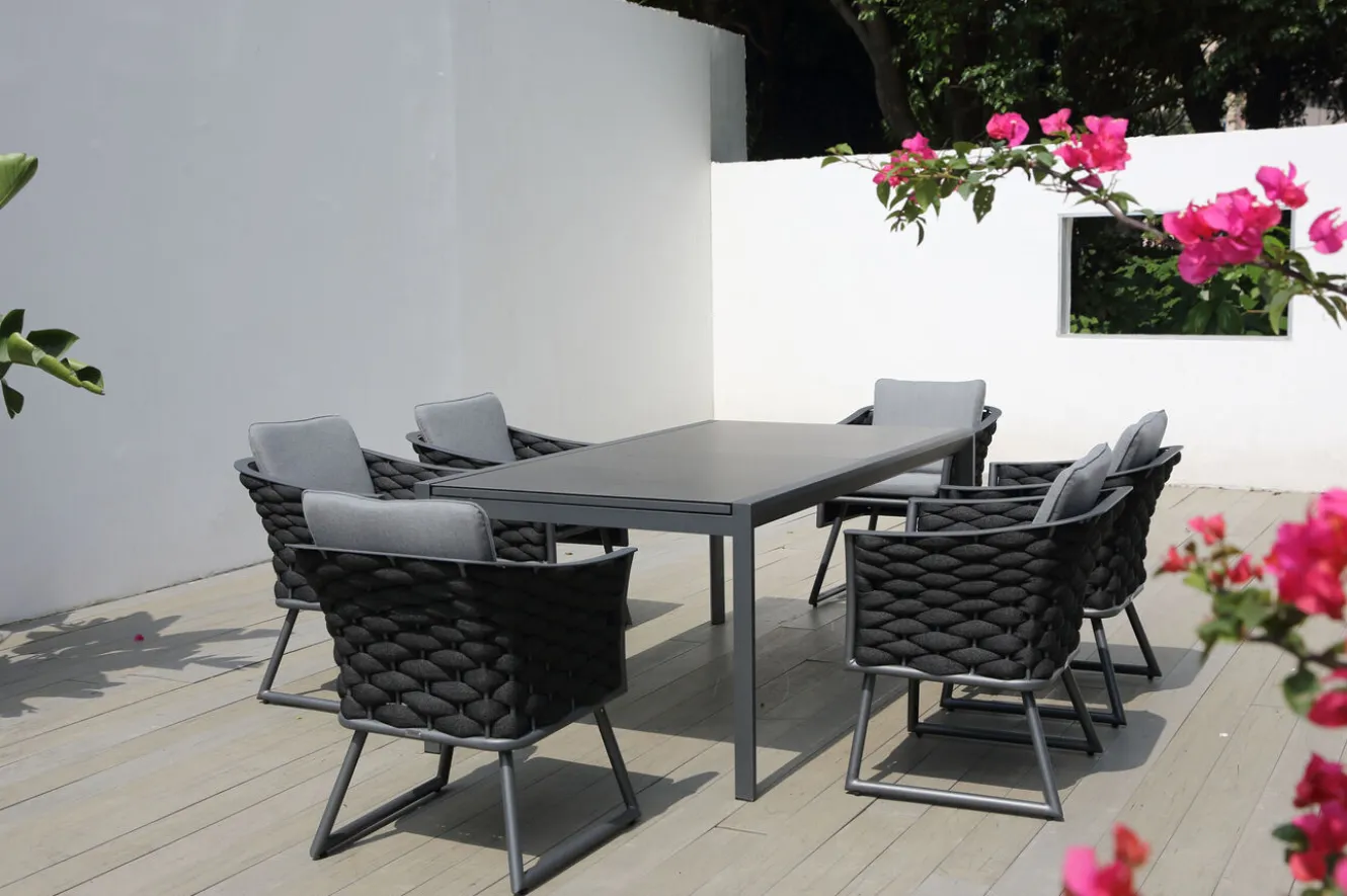 OUTFLEXX Garten-Essgruppe, anthrazit, Aluminium, Tisch 180/270x100 cm, 6 Sessel