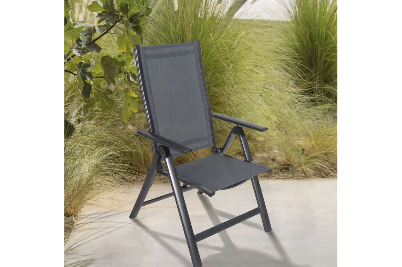 OUTFLEXX Garten-Essgruppe, anthrazit, Alu/Spraystone/Textilen, 160x95 cm, 4 Klappstühle