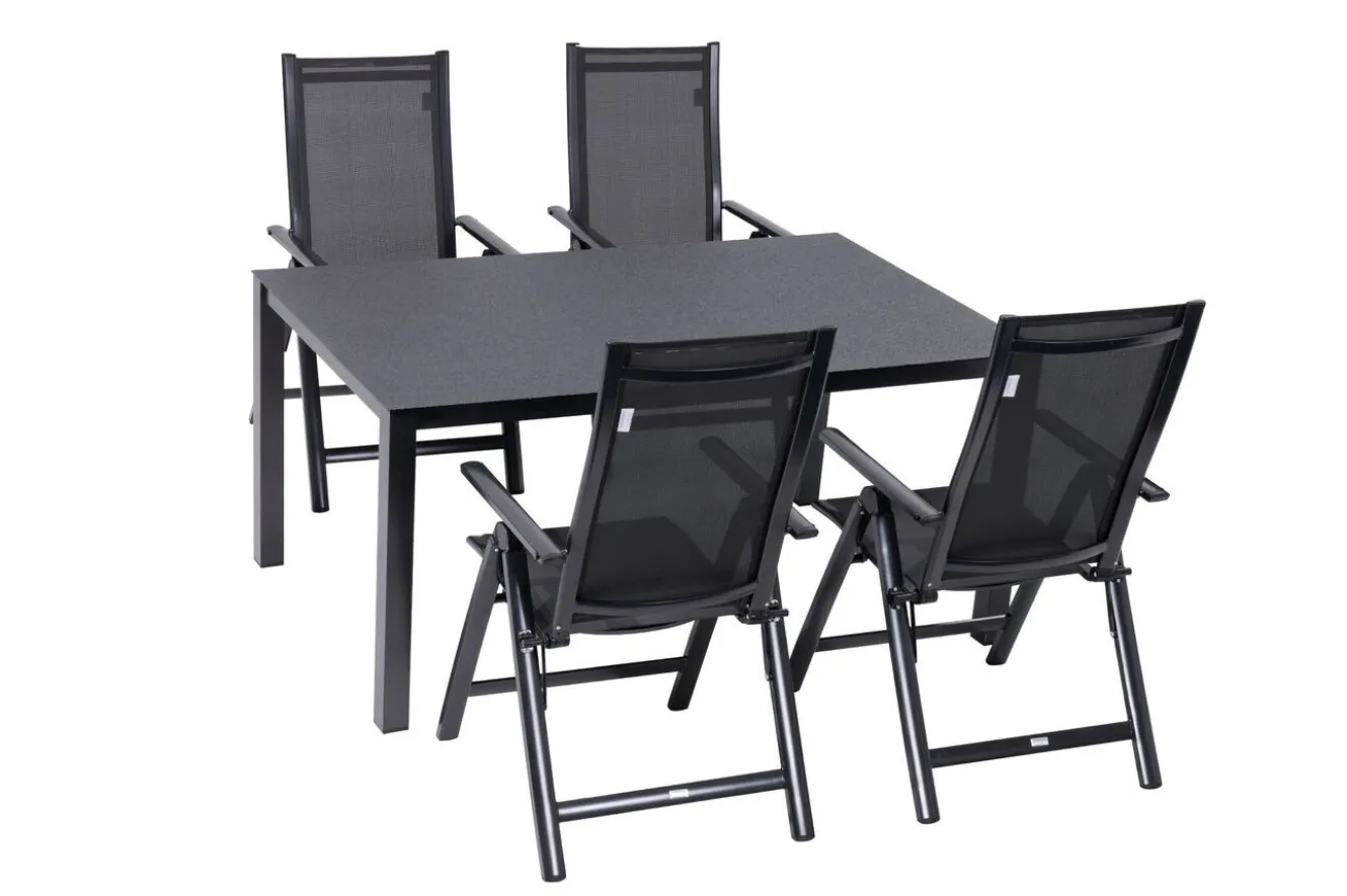 OUTFLEXX Garten-Essgruppe, anthrazit, Alu/Spraystone/Textilen, 160x95 cm, 4 Klappstühle