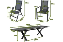 OUTFLEXX Garten-Essgruppe, anthrazit, Alu / Keramik / Textil, 180/280x100cm, 2 Klappstühle, 8 Stapelsessel