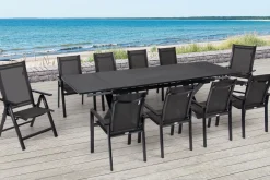 OUTFLEXX Garten-Essgruppe, anthrazit, Alu / Keramik / Textil, 180/280x100cm, 2 Klappstühle, 8 Stapelsessel