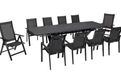 OUTFLEXX Garten-Essgruppe, anthrazit, Alu / Keramik / Textil, 180/280x100cm, 2 Klappstühle, 8 Stapelsessel
