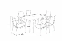 OUTFLEXX Garten-Essgruppe, anthrazit matt, Alu/Teak/Textilene, Tisch 150/210 x 90 cm, 6 Stapelsessel