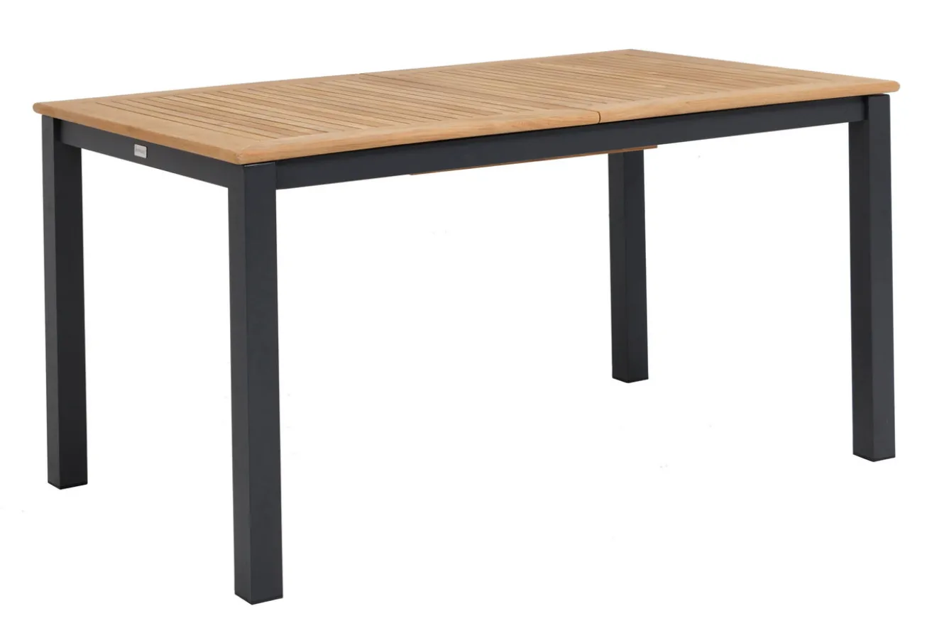 OUTFLEXX Garten-Essgruppe, anthrazit matt, Alu/Teak/Textilene, Tisch 150/210 x 90 cm, 6 Stapelsessel