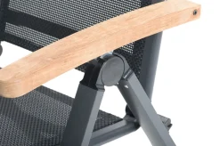 OUTFLEXX Garten-Essgruppe, anthrazit matt, Alu/Spraystone/Textilen, 160x95 cm, 4 Sessel, 2 Klappstühle, Teak Armlehnen