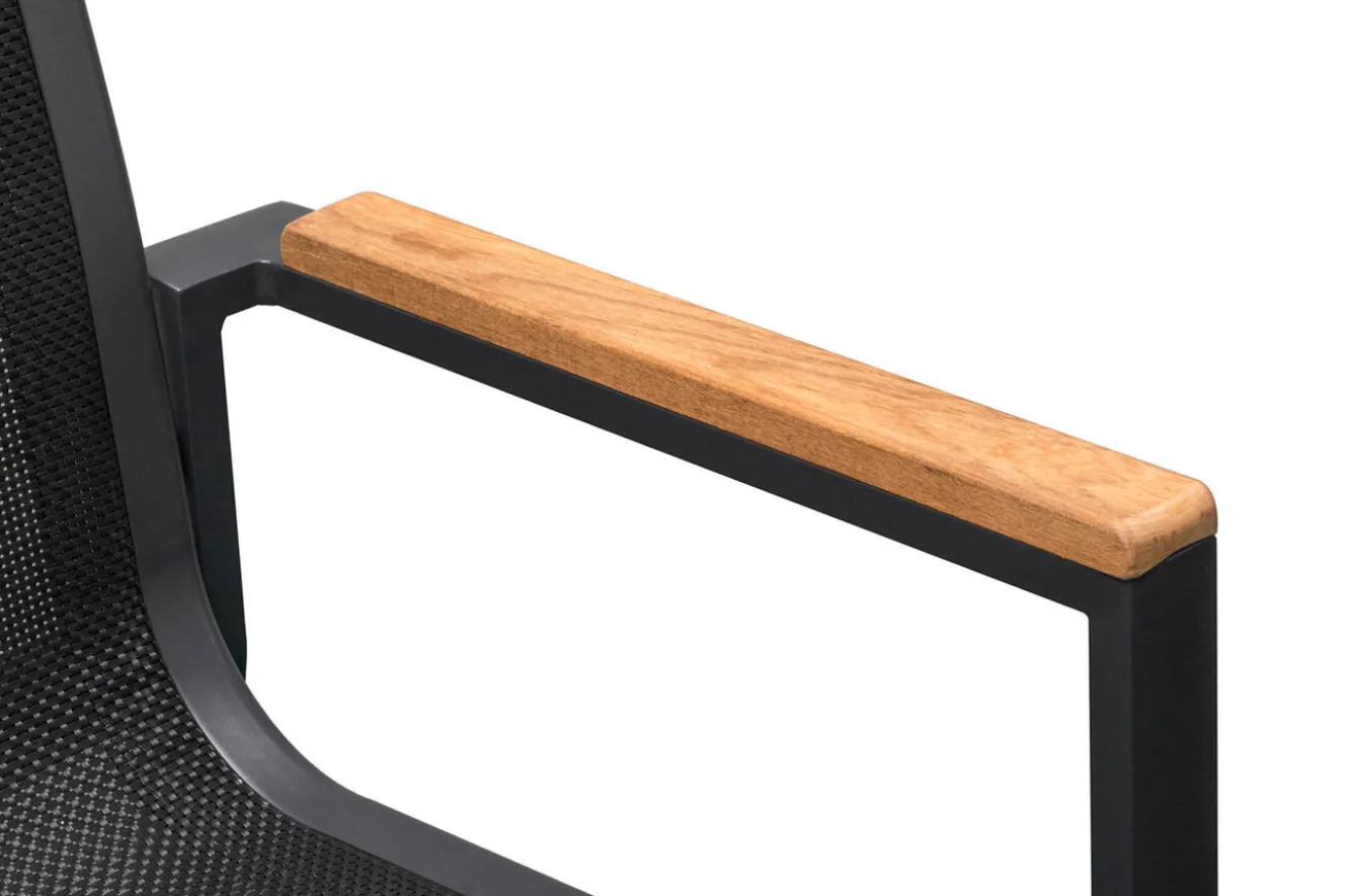 OUTFLEXX Garten-Essgruppe, anthrazit matt, Alu/Spraystone/Textilen, 160x95 cm, 4 Sessel, 2 Klappstühle, Teak Armlehnen