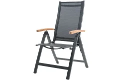 OUTFLEXX Garten-Essgruppe, anthrazit matt, Alu/Spraystone/Textilen, 160x95 cm, 4 Sessel, 2 Klappstühle, Teak Armlehnen