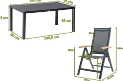 OUTFLEXX Garten-Essgruppe, anthrazit matt, Aluminium/Spraystone, 160 x 95 cm, 4 Klappstühle, mit Teak-Armlehnen