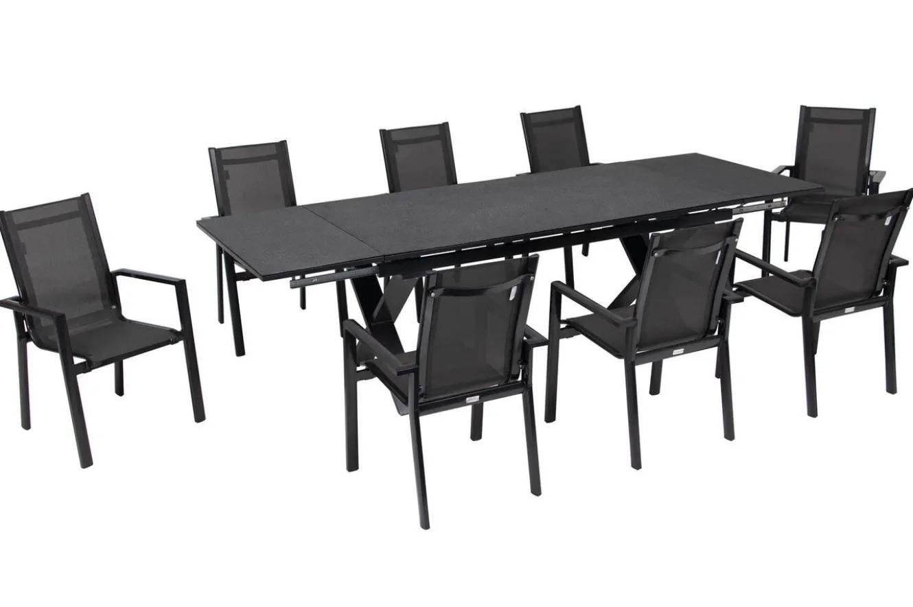 OUTFLEXX Garten-Essgruppe, anthrazit, Alu / Keramik / Textil, 180/280x100cm, 8 Stapelsessel