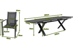 OUTFLEXX Garten-Essgruppe, anthrazit, Alu / Keramik / Textil, 180/280x100cm, 8 Stapelsessel