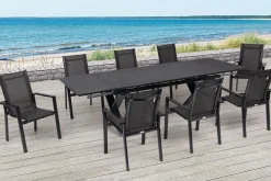 OUTFLEXX Garten-Essgruppe, anthrazit, Alu / Keramik / Textil, 180/280x100cm, 8 Stapelsessel